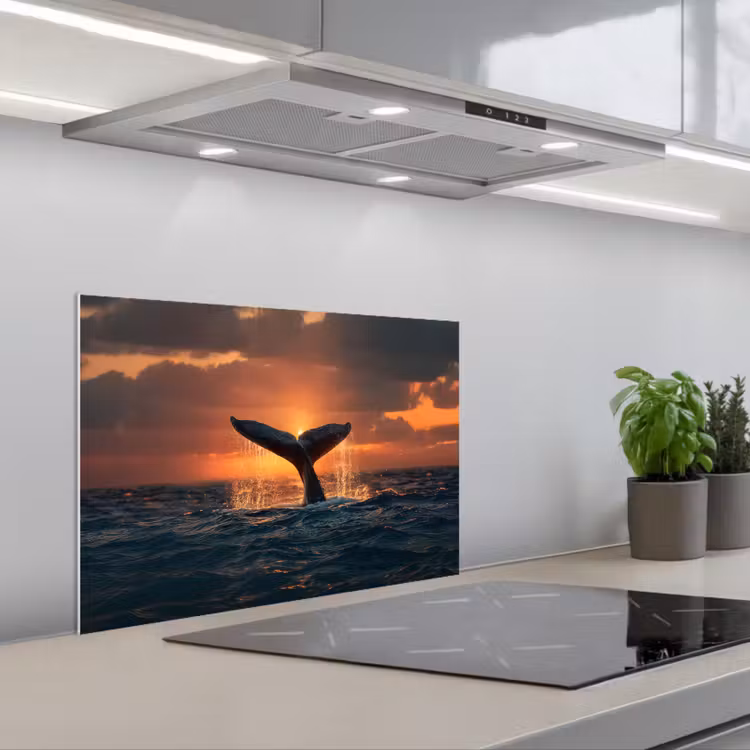 Walvis staart - Water - Zonsondergang keuken achterwand spatscherm klein -3d_schuin