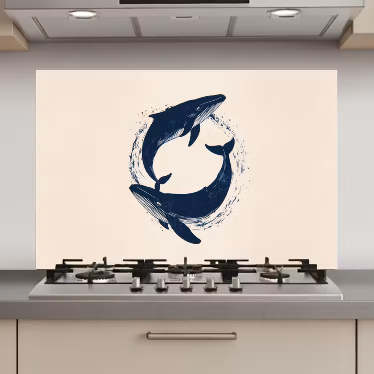 Walvissen - Spetters - Cirkel - Donkerblauw keuken achterwand spatscherm klein -3d_website