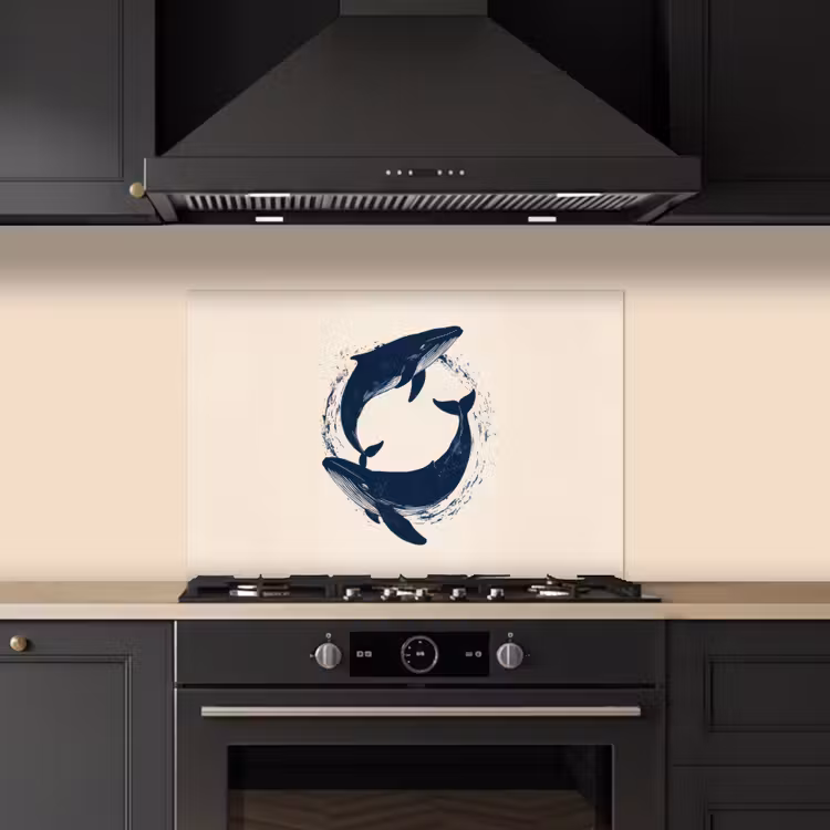 Walvissen - Spetters - Cirkel - Donkerblauw keuken achterwand spatscherm klein -sfeer1