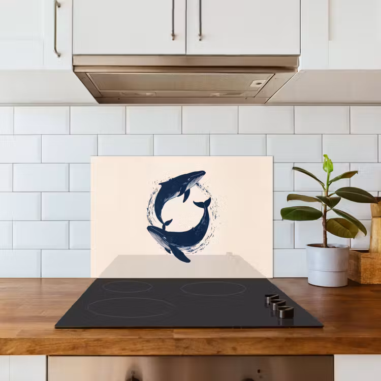 Walvissen - Spetters - Cirkel - Donkerblauw keuken achterwand spatscherm klein -sfeer2