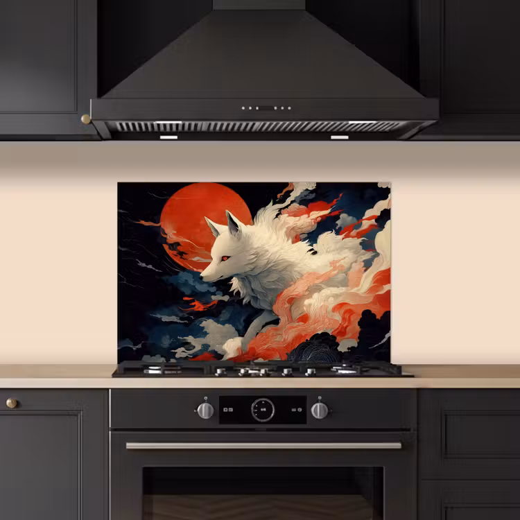 Witte vos - wolken - maan keuken achterwand spatscherm klein -sfeer1