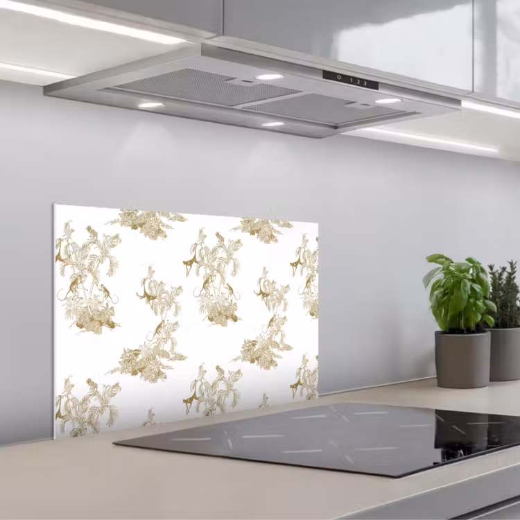 Wit - Apen - Beige keuken achterwand spatscherm klein 900 -3d_schuin
