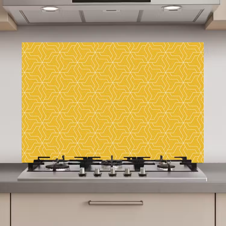Wit - Geel - Patroon - Geometrisch keuken achterwand spatscherm klein 900 -3d_website