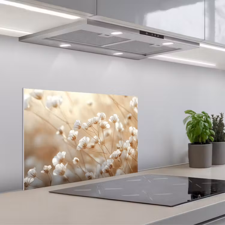 Wilde - Bloemen - Wit keuken achterwand spatscherm klein -3d_schuin