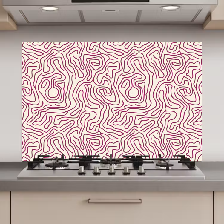 Kronkelende lijn - Magenta - Crème keuken achterwand spatscherm klein 900 -3d_website