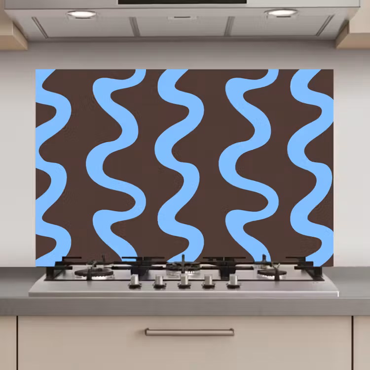 Kronkelende lijnen - Blauw - Bruin - Minimalistisch keuken achterwand spatscherm klein 900 -3d_website