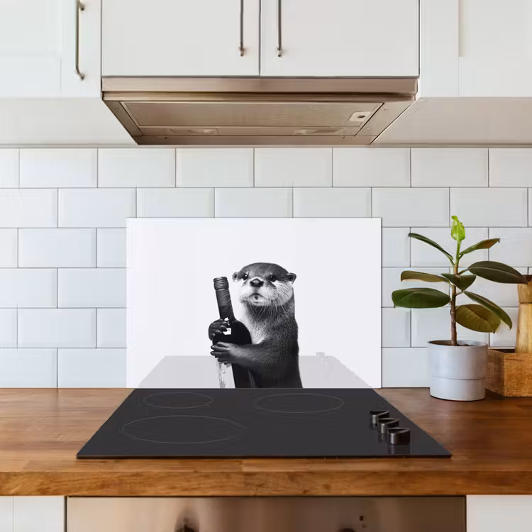Wijnfles - Otter - Zwart keuken achterwand spatscherm klein -sfeer2