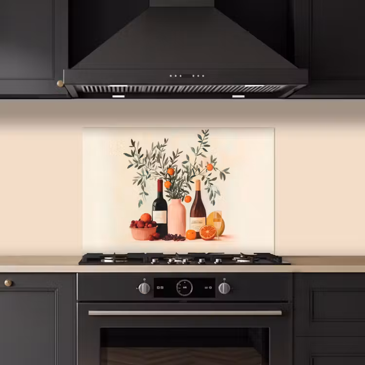 Wijnflessen - Takken - Sinaasappels keuken achterwand spatscherm klein -sfeer1