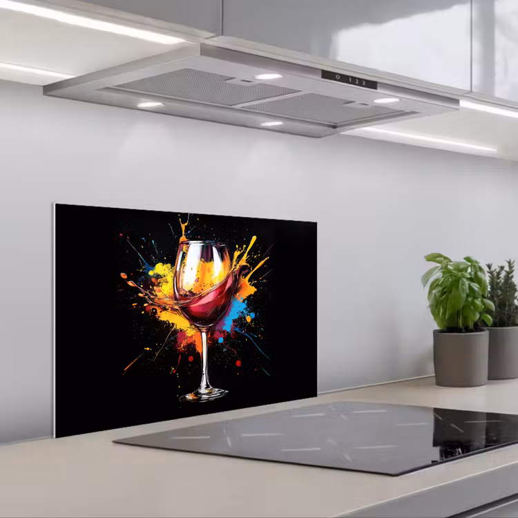 Wijn - Glas - Graffiti - Borrel - Rood - Verf keuken achterwand spatscherm klein -3d_schuin