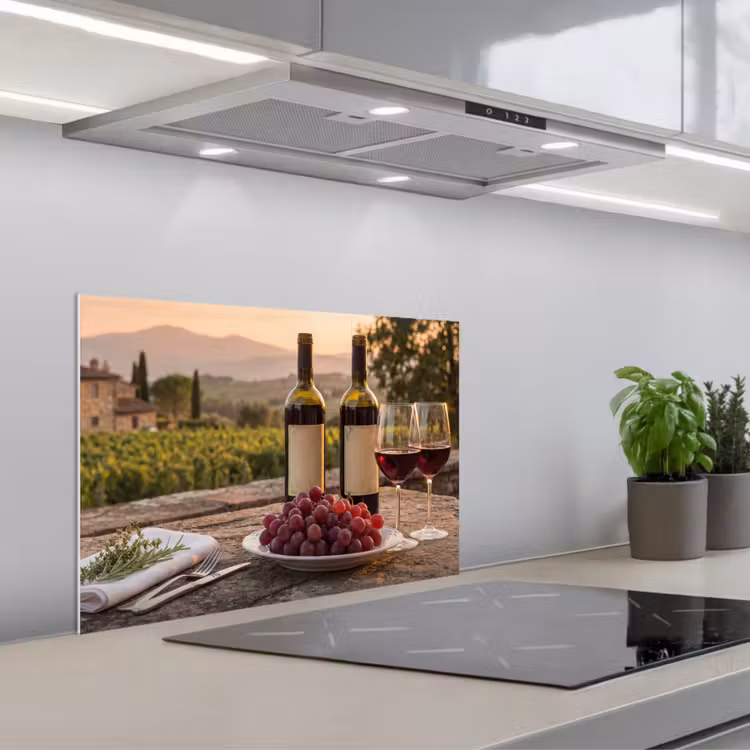Wijn - Glazen - Druiven - Wijngaard keuken achterwand spatscherm klein -3d_schuin