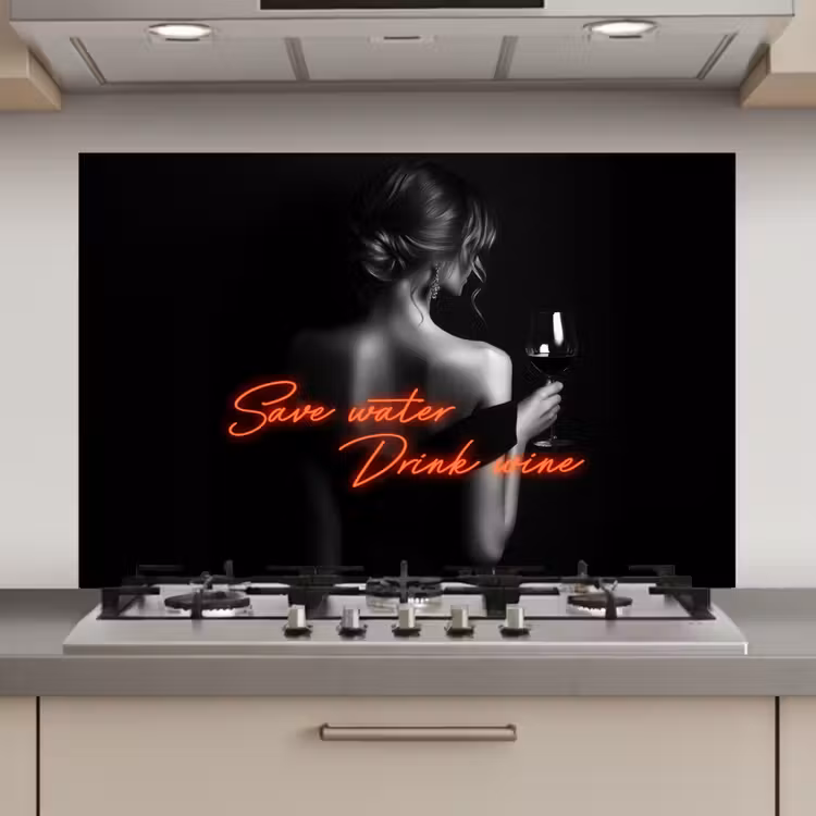 Wijn - Vrouw - Neon - Quote keuken achterwand spatscherm klein -3d_website