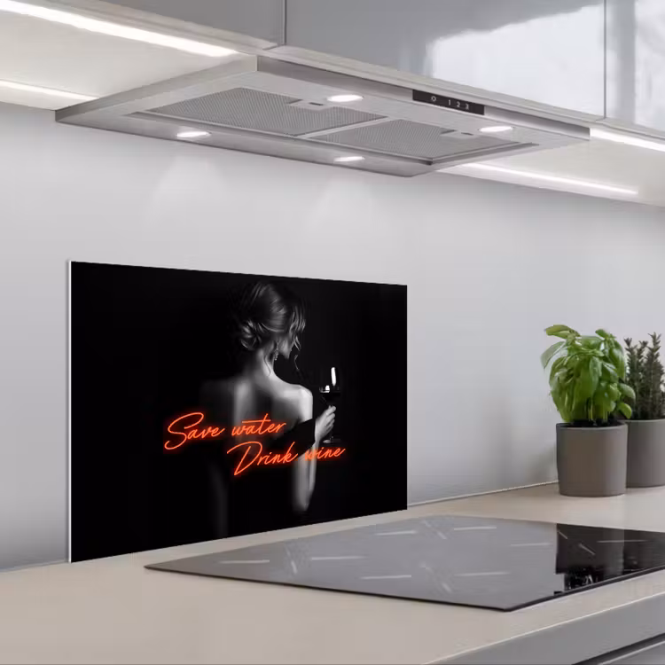 Wijn - Vrouw - Neon - Quote keuken achterwand spatscherm klein -3d_schuin