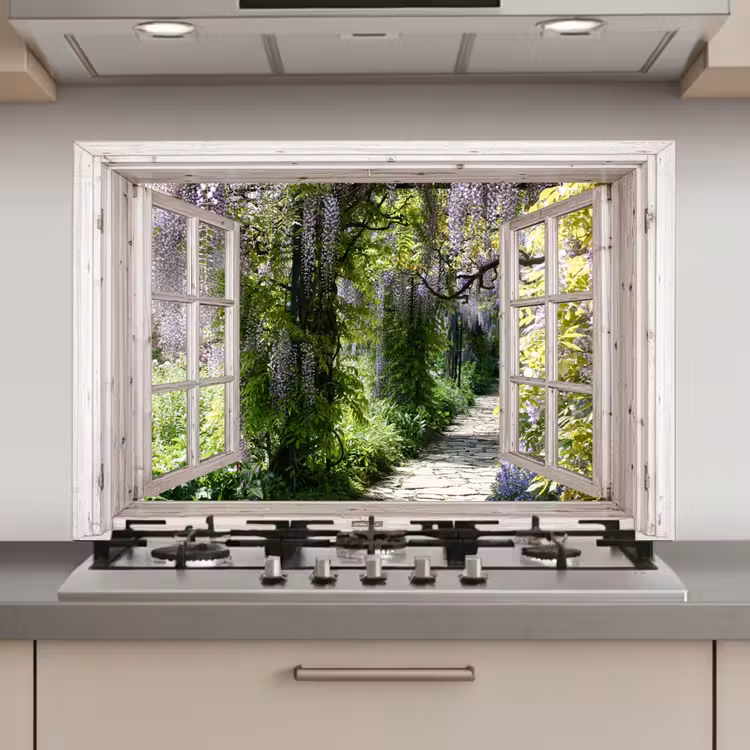 Blauwe regen - Bloemen - Doorkijk - Boom - Lente keuken achterwand spatscherm klein -3d_website