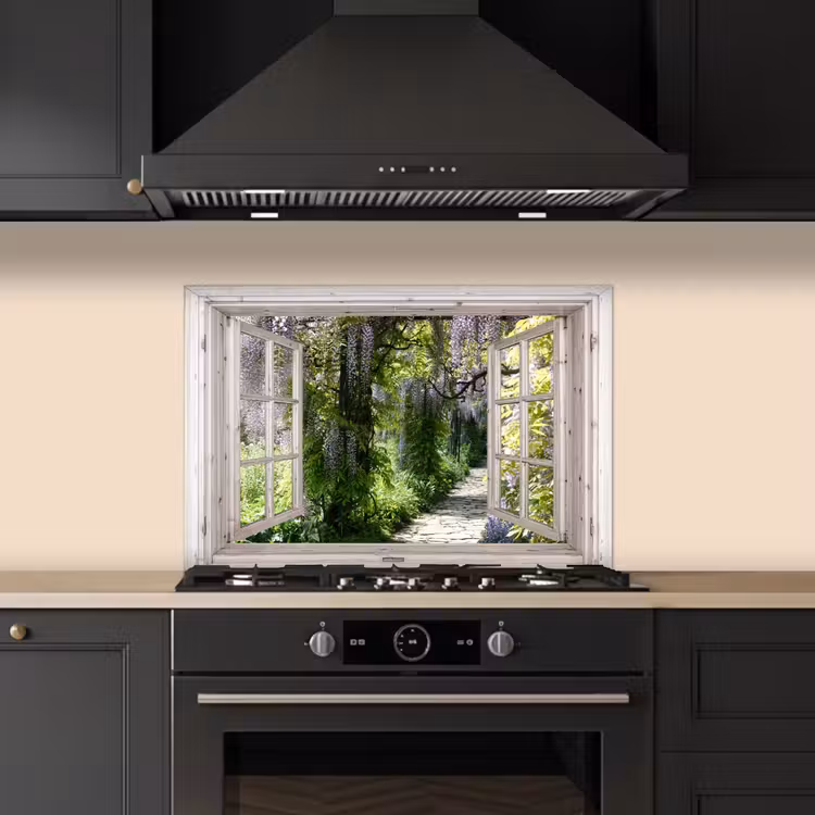 Blauwe regen - Bloemen - Doorkijk - Boom - Lente keuken achterwand spatscherm klein -sfeer1