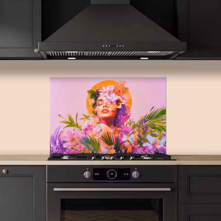 Vrouw - Abstract - Cirkel - Bloemen keuken achterwand spatscherm klein -sfeer1