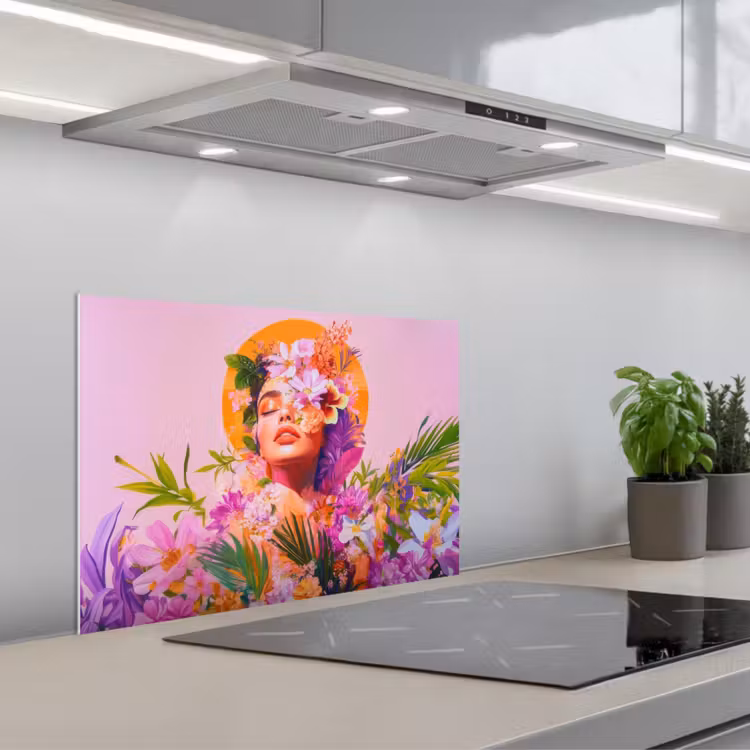 Vrouw - Abstract - Cirkel - Bloemen keuken achterwand spatscherm klein -3d_schuin