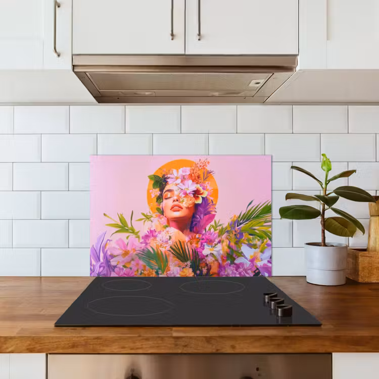 Vrouw - Abstract - Cirkel - Bloemen keuken achterwand spatscherm klein -sfeer2