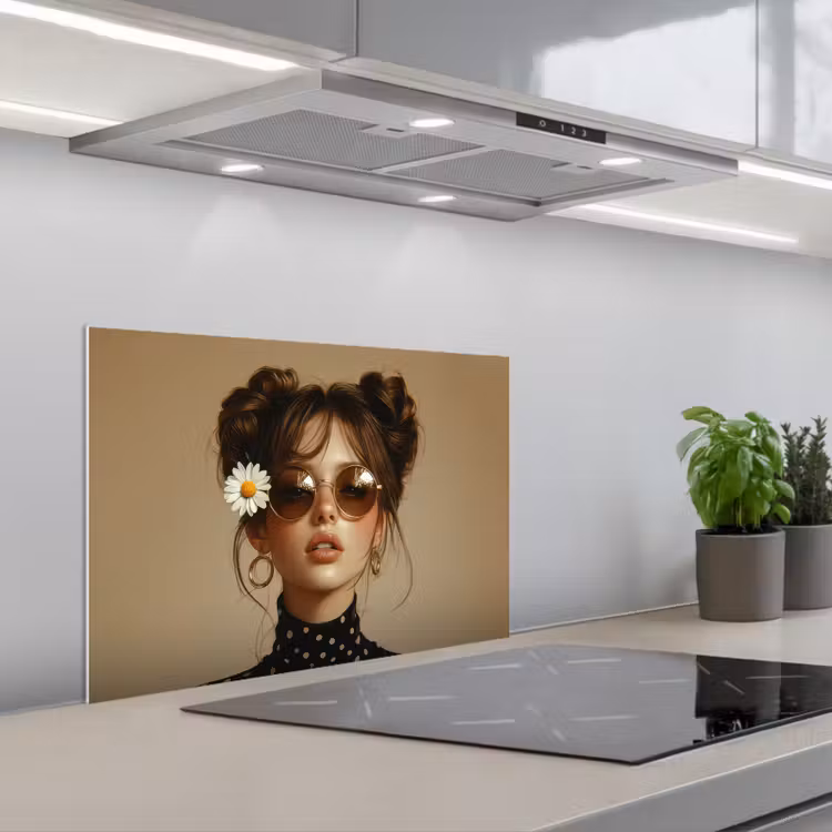 Vrouw - Beige - Bloem - Modern - Portret keuken achterwand spatscherm klein -3d_schuin