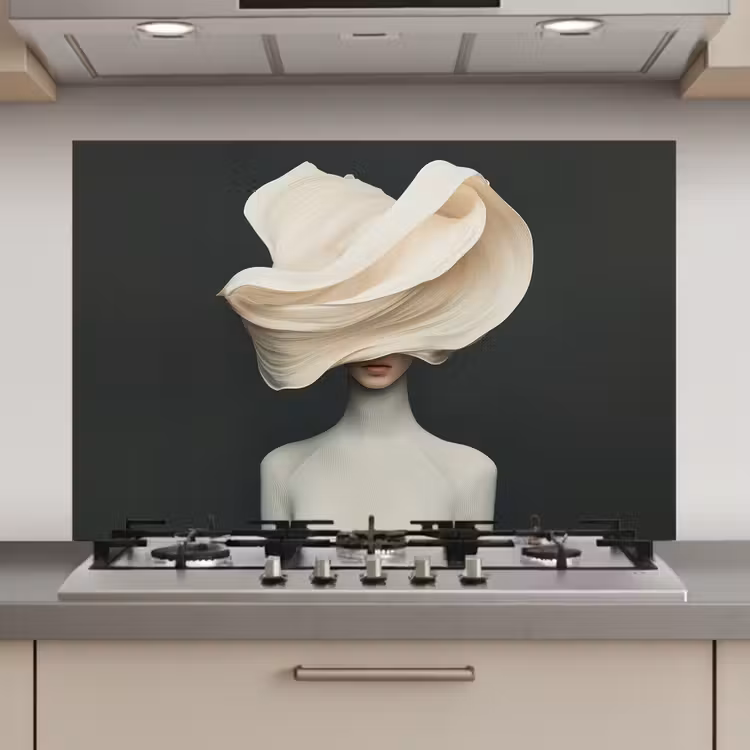 Vrouw - Beige - hoed keuken achterwand spatscherm klein -3d_website