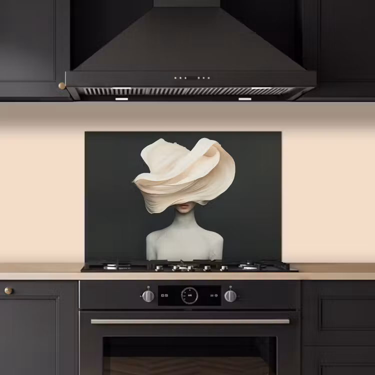 Vrouw - Beige - hoed keuken achterwand spatscherm klein -sfeer1