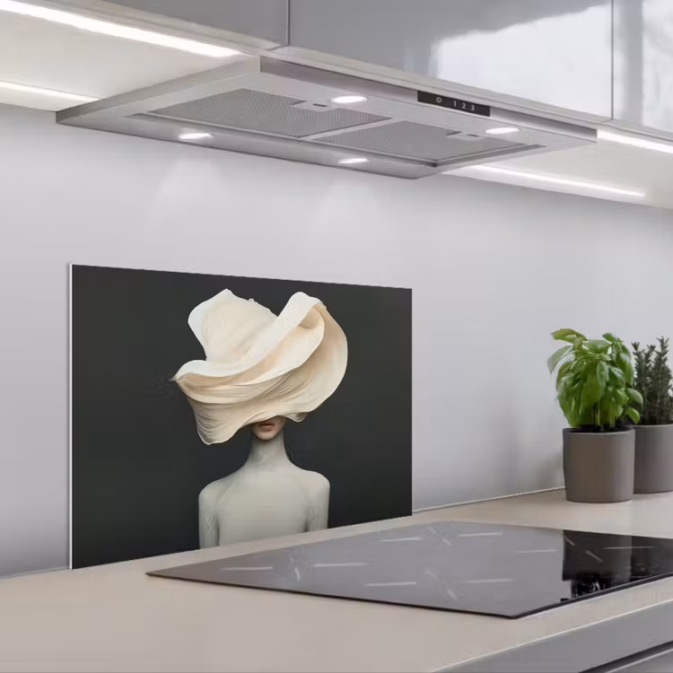 Vrouw - Beige - hoed keuken achterwand spatscherm klein -3d_schuin
