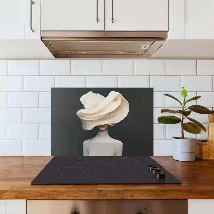Vrouw - Beige - hoed keuken achterwand spatscherm klein -sfeer2