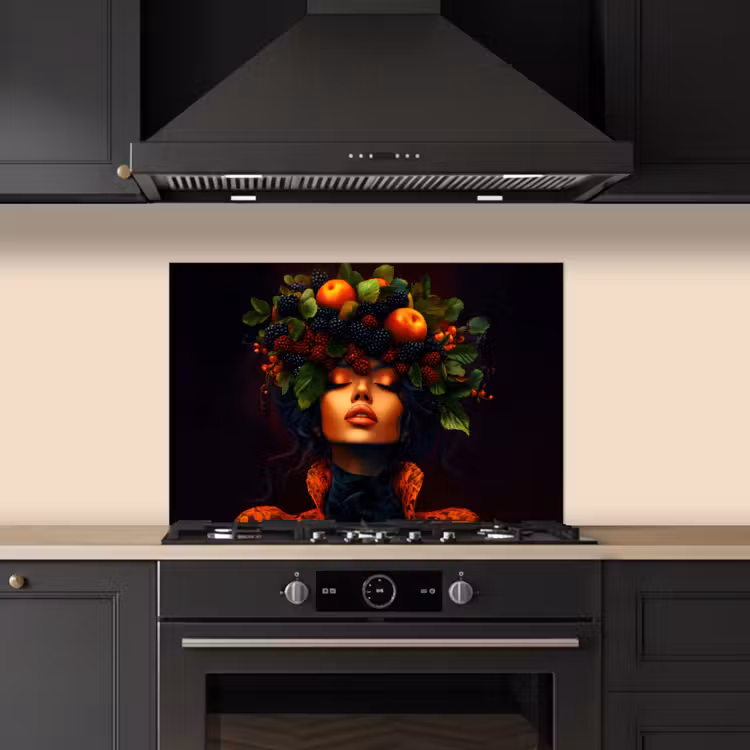 Vrouw - Zwart - Bessen - Bramen - Appels keuken achterwand spatscherm klein -sfeer1