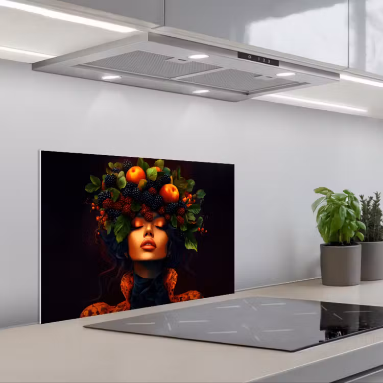Vrouw - Zwart - Bessen - Bramen - Appels keuken achterwand spatscherm klein -3d_schuin