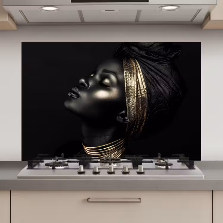 Vrouw - Zwart - Goud - Sieraden keuken achterwand spatscherm klein -3d_website