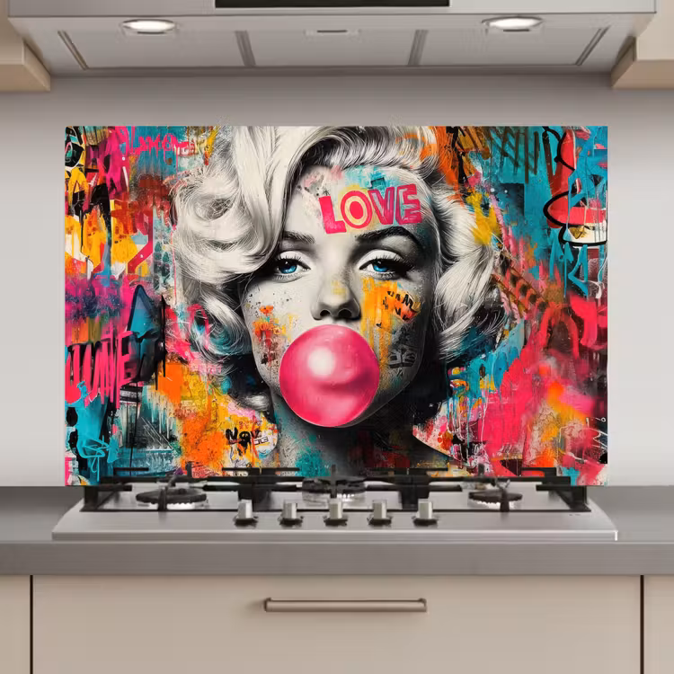 Vrouw - Kauwgom - Graffiti - Neonkleuren keuken achterwand spatscherm klein -3d_website