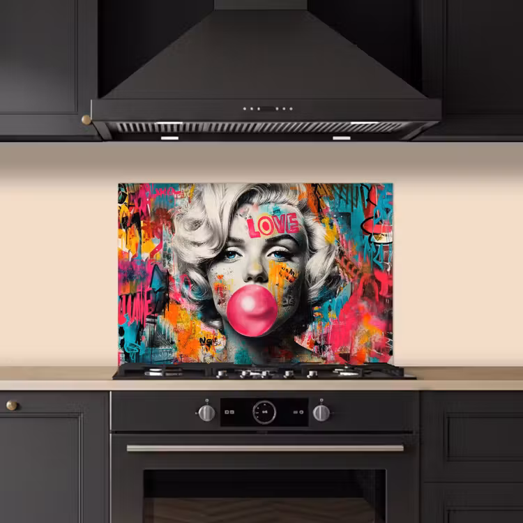 Vrouw - Kauwgom - Graffiti - Neonkleuren keuken achterwand spatscherm klein -sfeer1