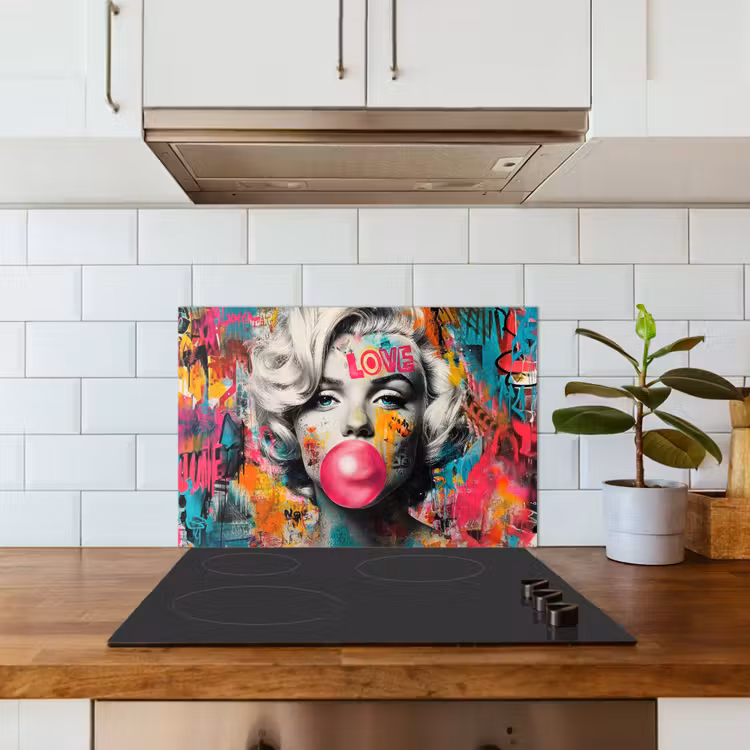 Vrouw - Kauwgom - Graffiti - Neonkleuren keuken achterwand spatscherm klein -sfeer2