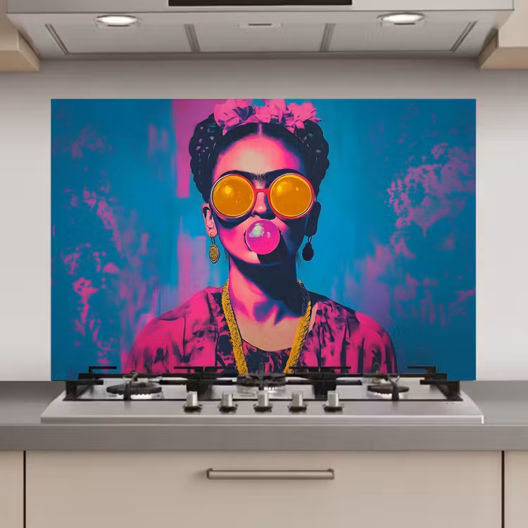 Vrouw - Kauwgom - Zonnebril - Oranje keuken achterwand spatscherm klein -3d_website