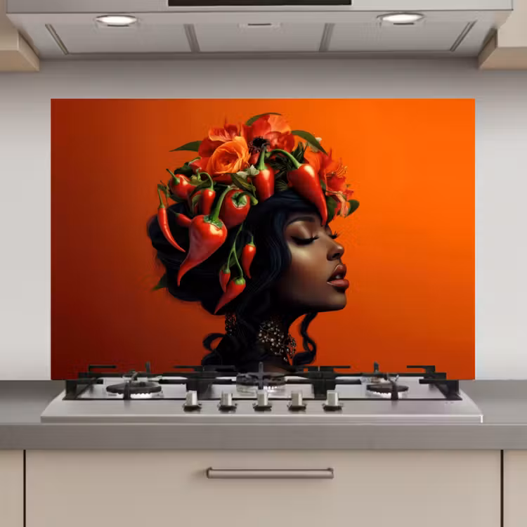 Vrouw - Chilipepers - Pepers - Bloemen keuken achterwand spatscherm klein -3d_website