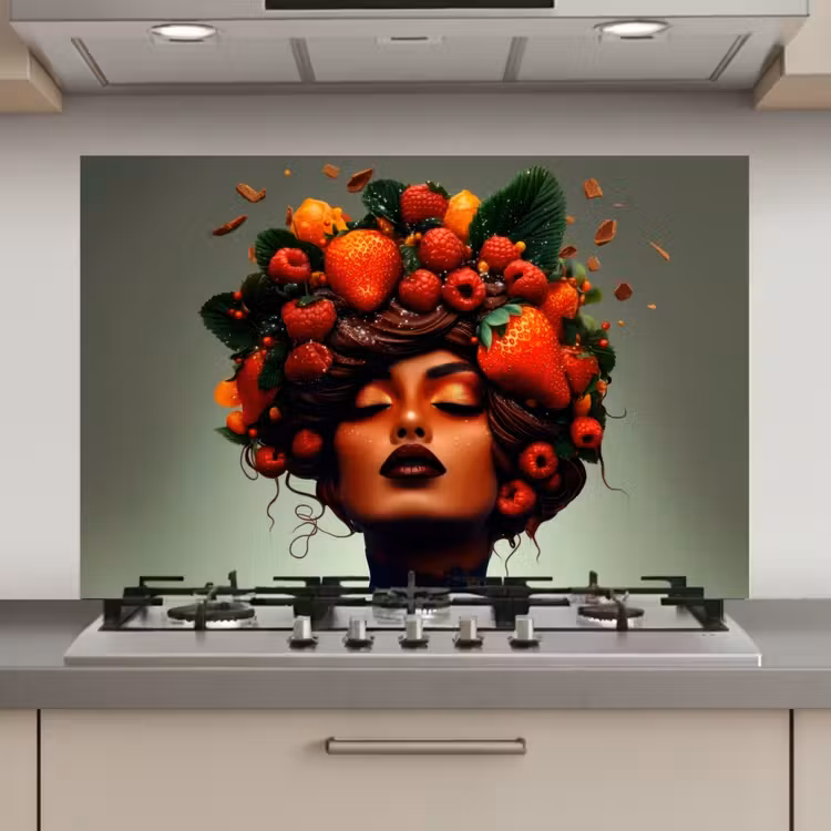 Vrouw - Chocolade - Frambozen - Aardbeien - Koekjes keuken achterwand spatscherm klein -3d_website