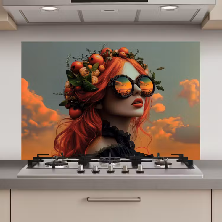 Vrouw - Kroon - Tomaat - Bascilicum - Zonnebril keuken achterwand spatscherm klein -3d_website