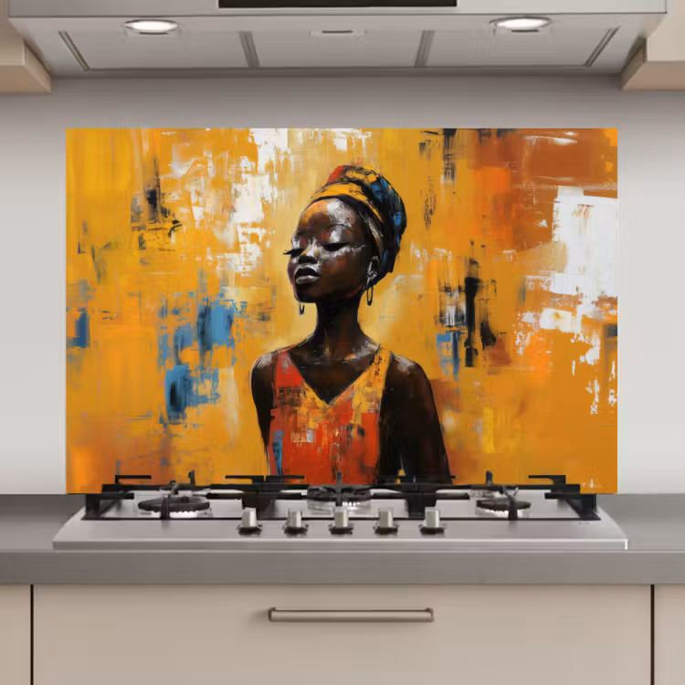 Vrouw - Ogen - Penseelstreken - Geel keuken achterwand spatscherm klein -3d_website
