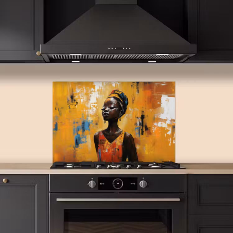Vrouw - Ogen - Penseelstreken - Geel keuken achterwand spatscherm klein -sfeer1