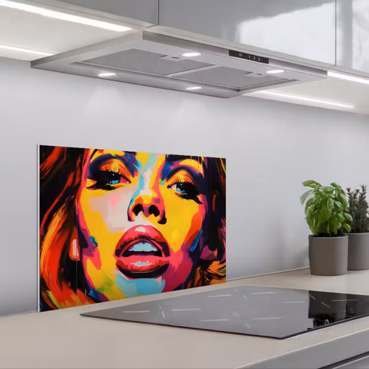 Vrouw - Gezicht - Kleurrijk keuken achterwand spatscherm klein -3d_schuin