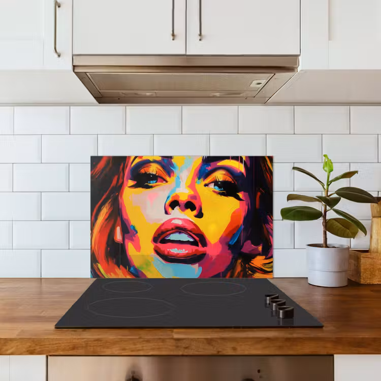 Vrouw - Gezicht - Kleurrijk keuken achterwand spatscherm klein -sfeer2