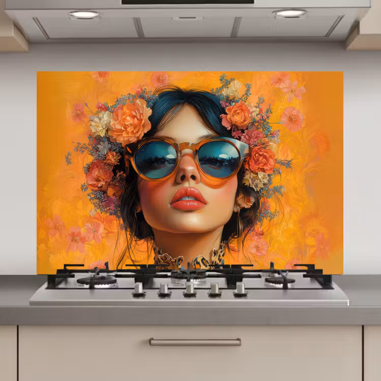 Vrouw - Bloemen - Aesthetic - Oranje keuken achterwand spatscherm klein -3d_website