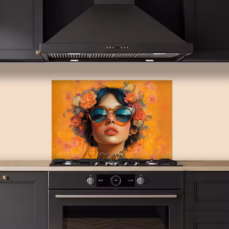 Vrouw - Bloemen - Aesthetic - Oranje keuken achterwand spatscherm klein -sfeer1
