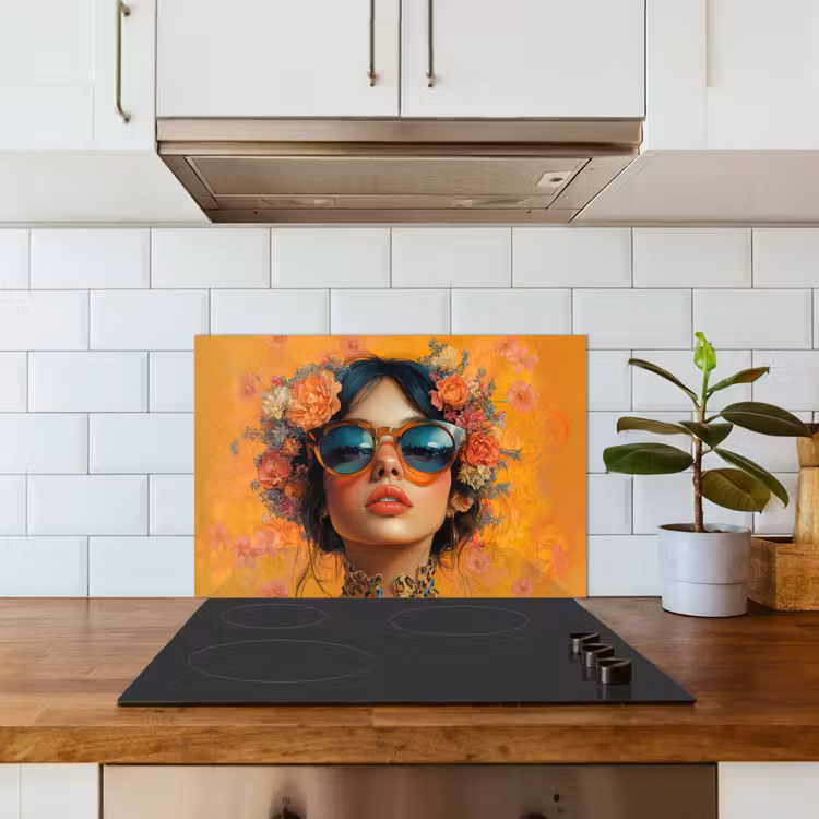 Vrouw - Bloemen - Aesthetic - Oranje keuken achterwand spatscherm klein -sfeer2