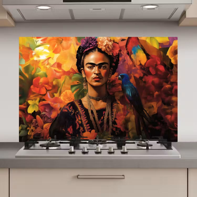 Vrouw - Bloemen - Papegaai - Schilderachtig keuken achterwand spatscherm klein -3d_website