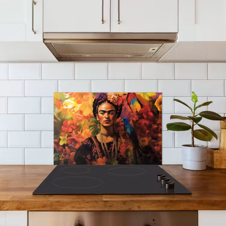 Vrouw - Bloemen - Papegaai - Schilderachtig keuken achterwand spatscherm klein -sfeer2