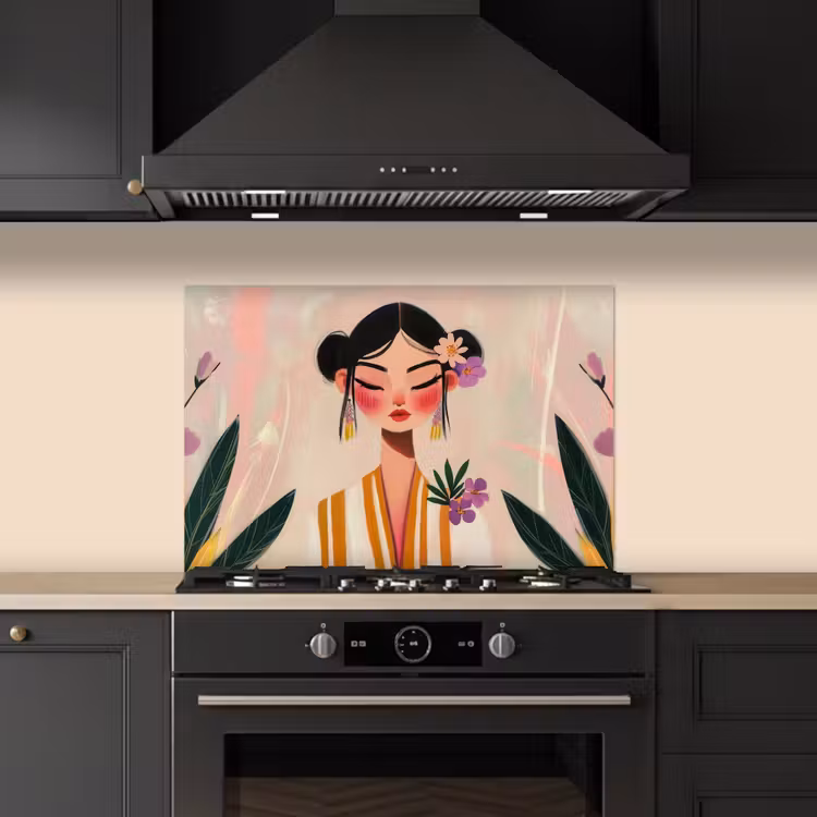 Vrouw - Bloemen - Pastel keuken achterwand spatscherm klein -sfeer1