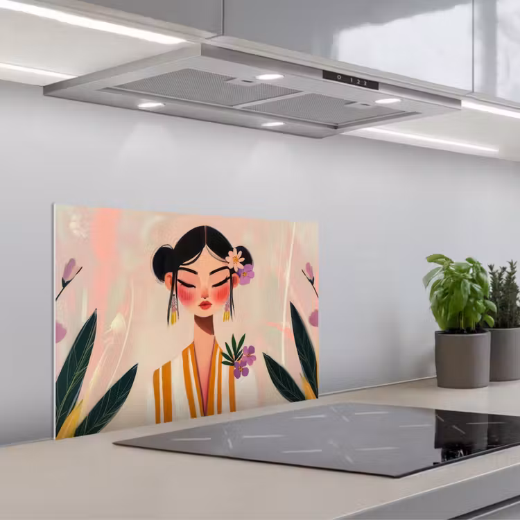 Vrouw - Bloemen - Pastel keuken achterwand spatscherm klein -3d_schuin