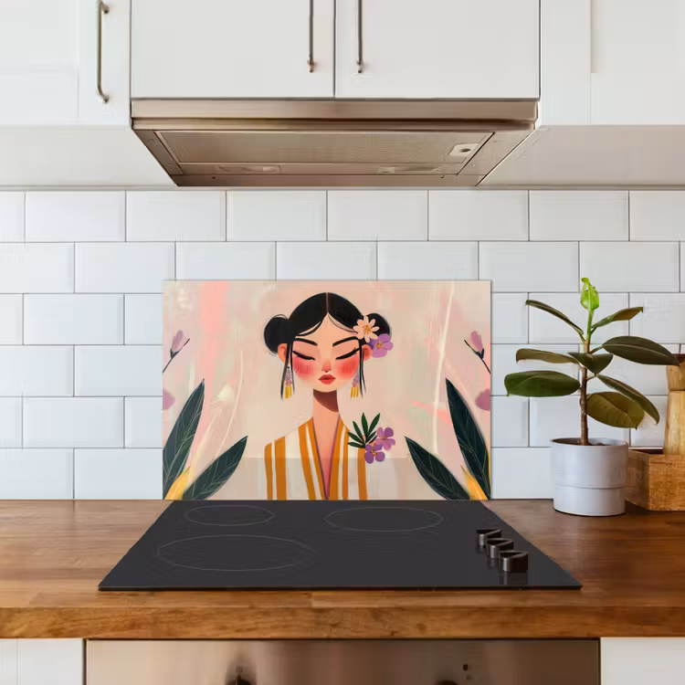 Vrouw - Bloemen - Pastel keuken achterwand spatscherm klein -sfeer2