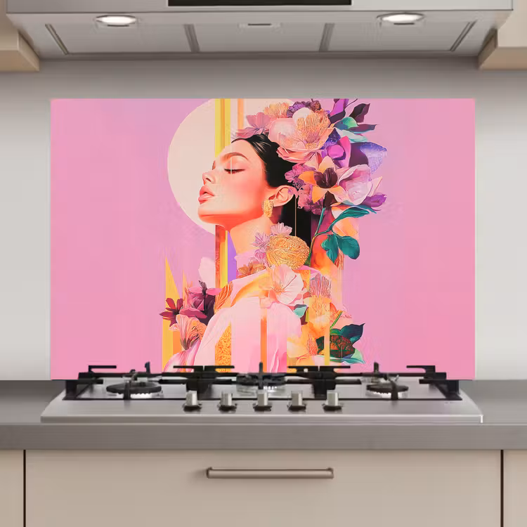 Vrouw - Bloemen - Paars - Abstract keuken achterwand spatscherm klein -3d_website