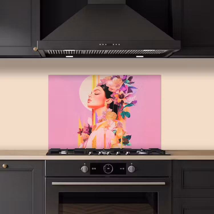 Vrouw - Bloemen - Paars - Abstract keuken achterwand spatscherm klein -sfeer1